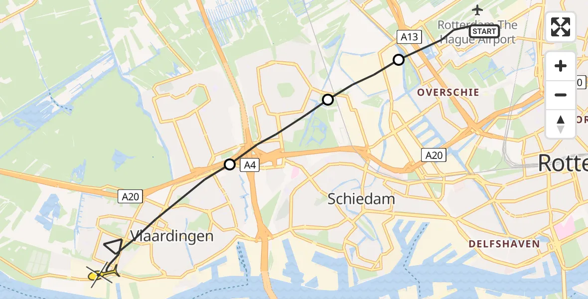 Routekaart van de vlucht: Lifeliner 2 naar Vlaardingen