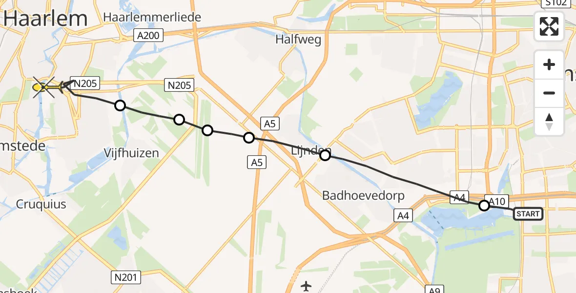 Routekaart van de vlucht: Lifeliner 1 naar Haarlem