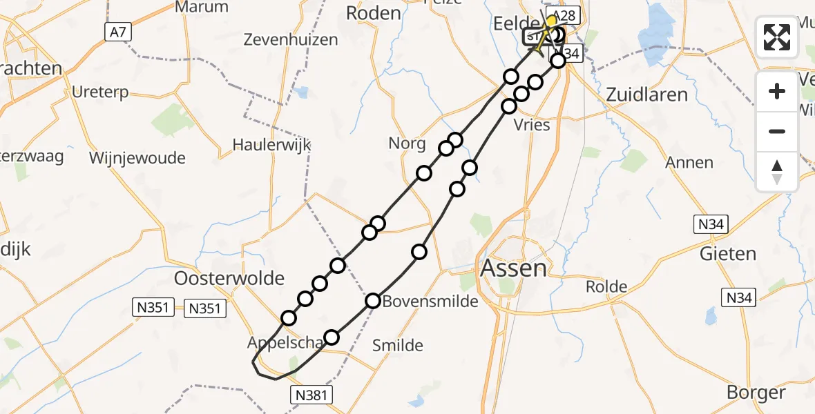 Routekaart van de vlucht: Lifeliner 4 naar Groningen Airport Eelde