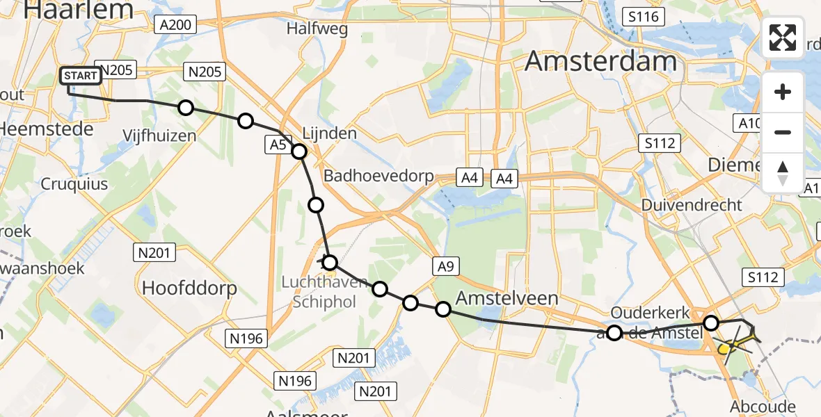 Routekaart van de vlucht: Lifeliner 1 naar Academisch Medisch Centrum (AMC)