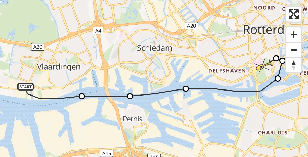 Routekaart van de vlucht: Lifeliner 2 naar Erasmus MC