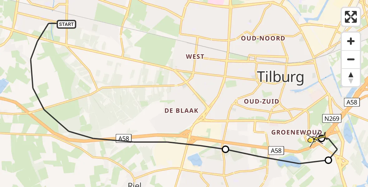 Routekaart van de vlucht: Lifeliner 3 naar Tilburg