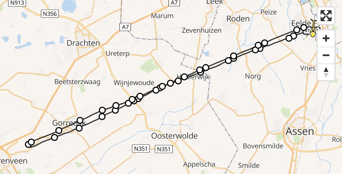 Routekaart van de vlucht: Lifeliner 4 naar Groningen Airport Eelde