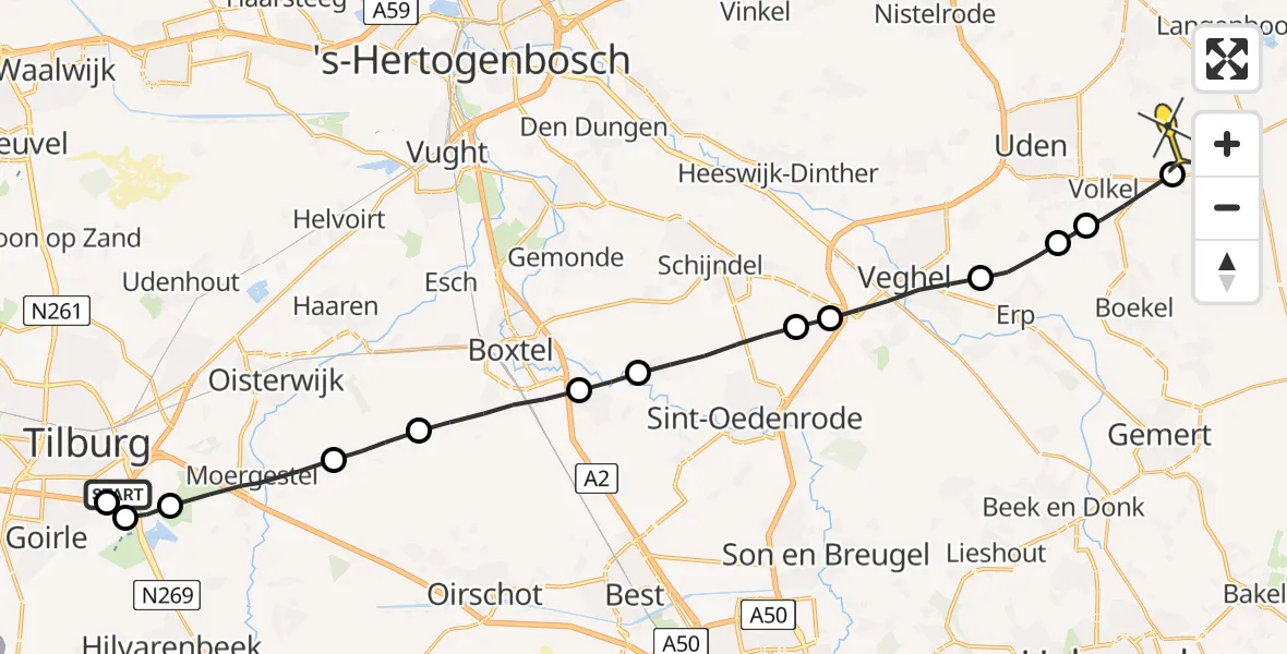 Routekaart van de vlucht: Lifeliner 3 naar Vliegbasis Volkel