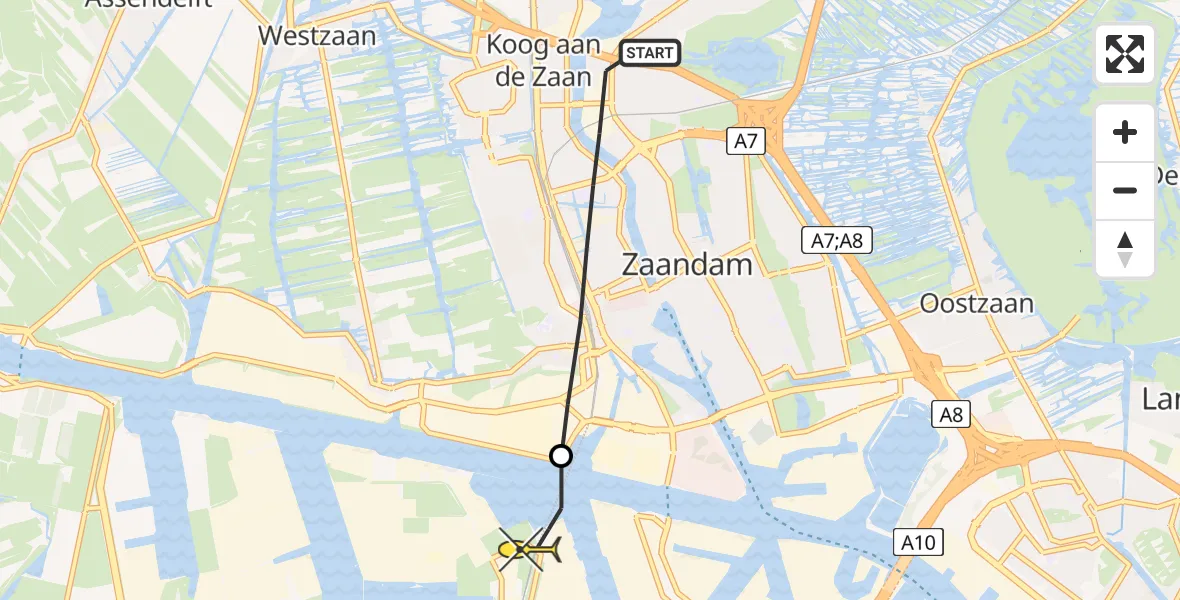 Routekaart van de vlucht: Lifeliner 1 naar Amsterdam Heliport