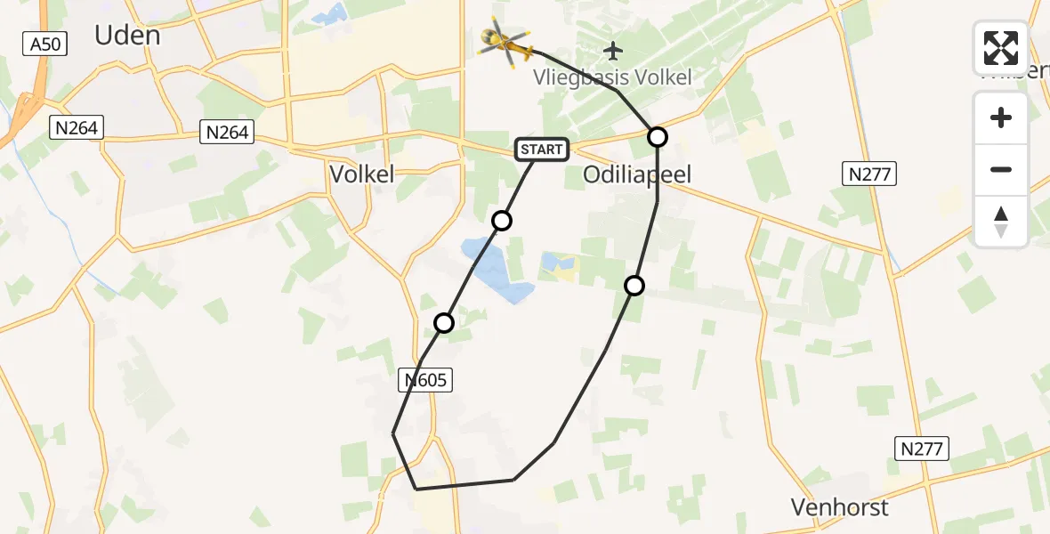Vluchtroute Traumahelikopter Vliegbasis Volkel - Vliegbasis Volkel, 25 maart 2023, 14:04