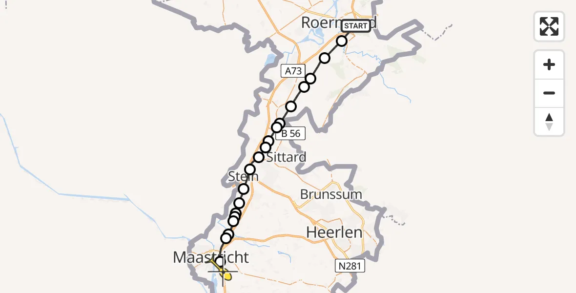 Routekaart van de vlucht: Lifeliner 3 naar Maastricht UMC+