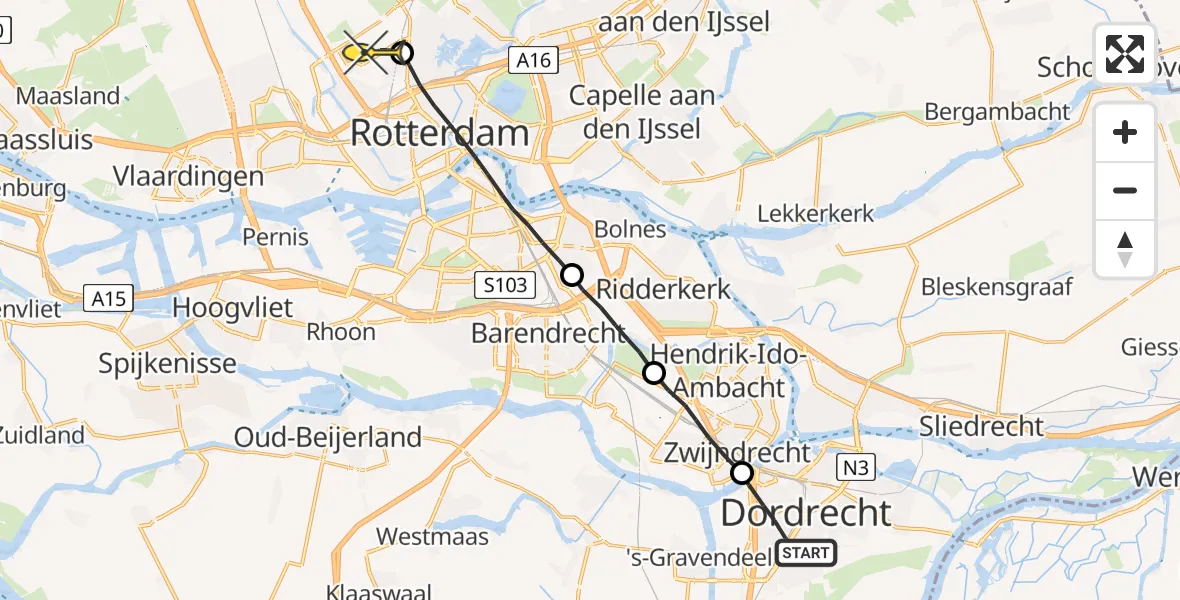 Routekaart van de vlucht: Lifeliner 2 naar Rotterdam The Hague Airport