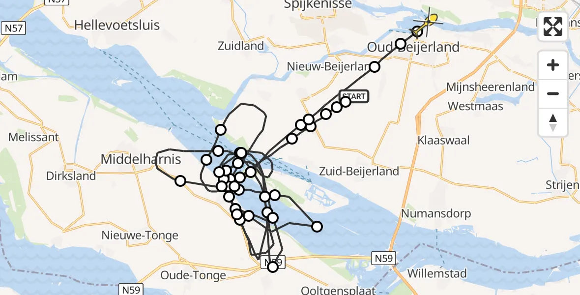 Routekaart van de vlucht: Politieheli naar Spijkenisse