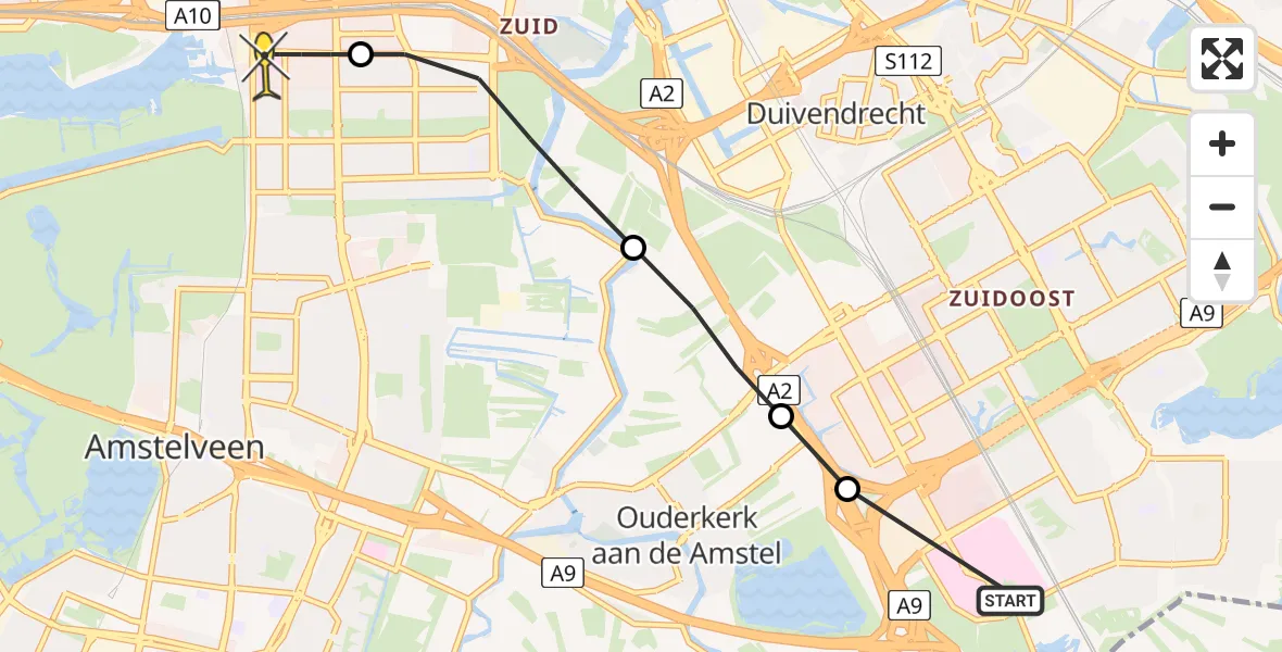 Routekaart van de vlucht: Lifeliner 1 naar VU Medisch Centrum Amsterdam