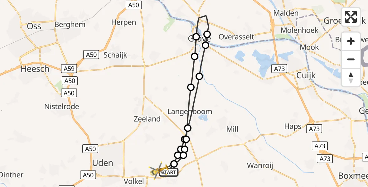 Vluchtroute Traumahelikopter Vliegbasis Volkel - Vliegbasis Volkel, 25 maart 2023, 20:41