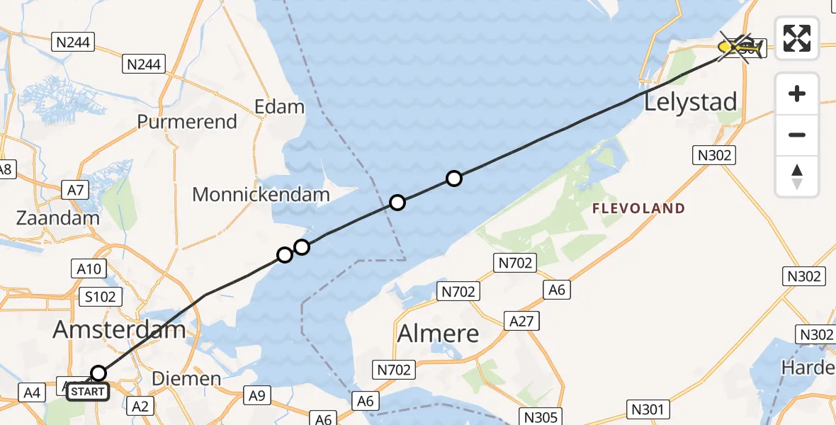 Routekaart van de vlucht: Lifeliner 1 naar Lelystad