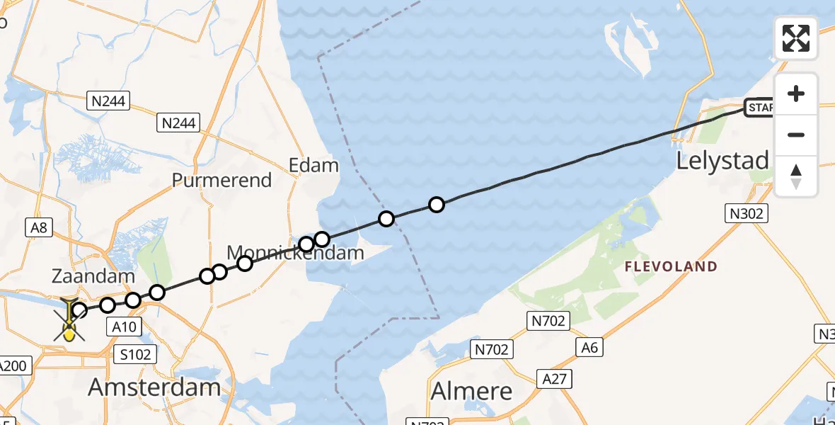 Routekaart van de vlucht: Lifeliner 1 naar Amsterdam Heliport