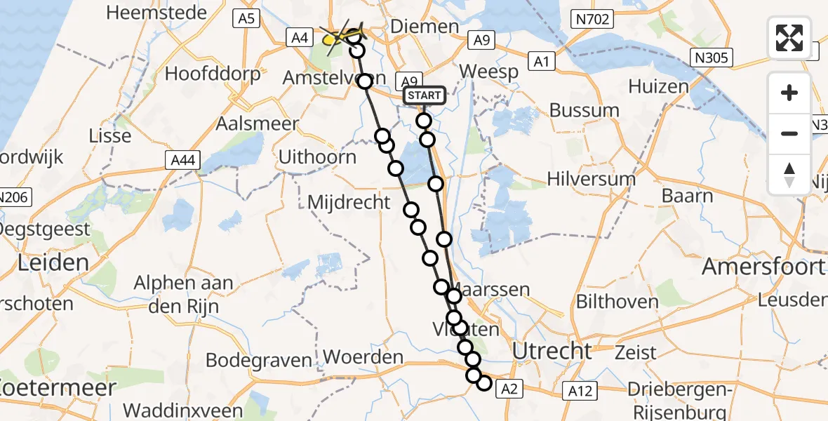 Routekaart van de vlucht: Lifeliner 1 naar VU Medisch Centrum Amsterdam