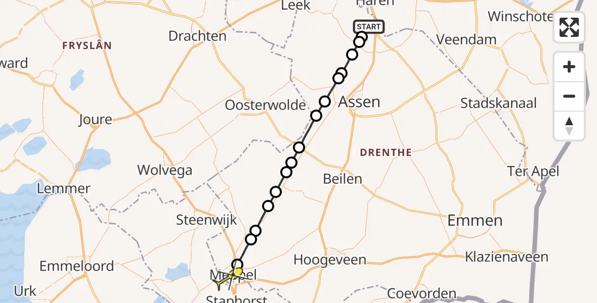 Routekaart van de vlucht: Lifeliner 4 naar Meppel