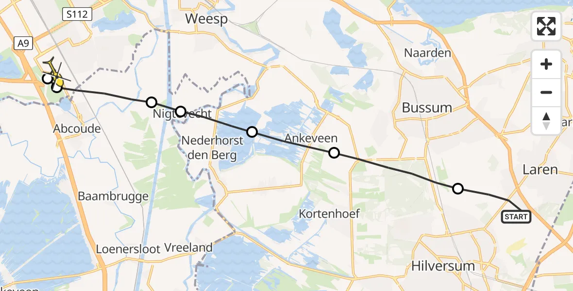 Routekaart van de vlucht: Lifeliner 1 naar Academisch Medisch Centrum (AMC)