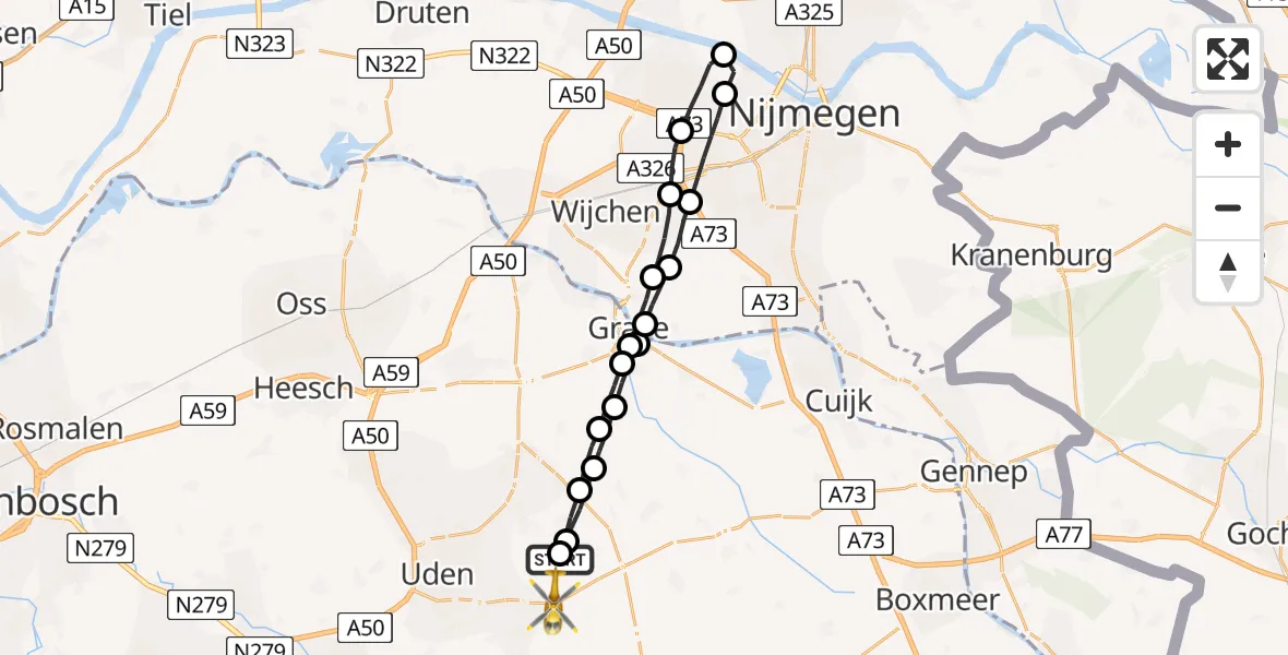 Vluchtroute Traumahelikopter Vliegbasis Volkel - Vliegbasis Volkel, 26 maart 2023, 10:15