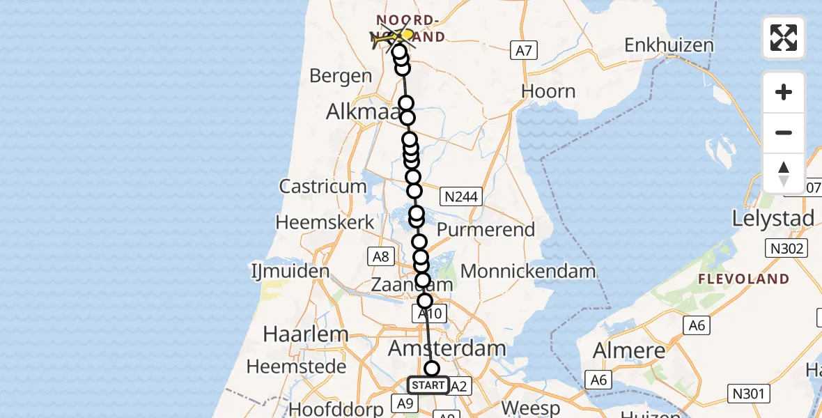 Routekaart van de vlucht: Lifeliner 1 naar Oudkarspel