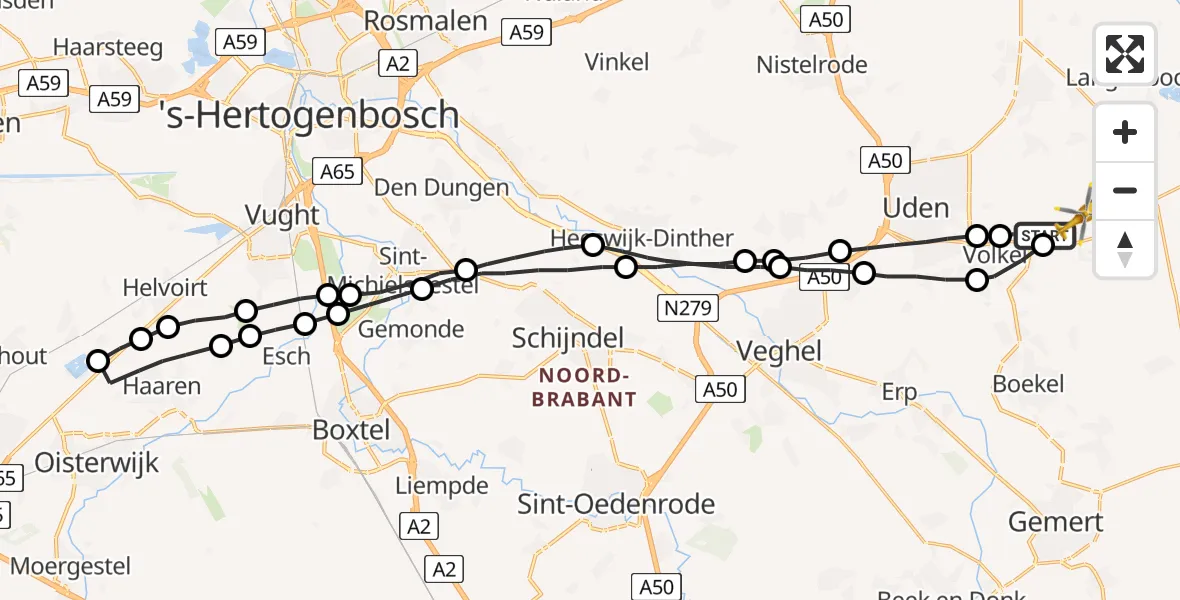 Vluchtroute Traumahelikopter Vliegbasis Volkel - Vliegbasis Volkel, 26 maart 2023, 11:03