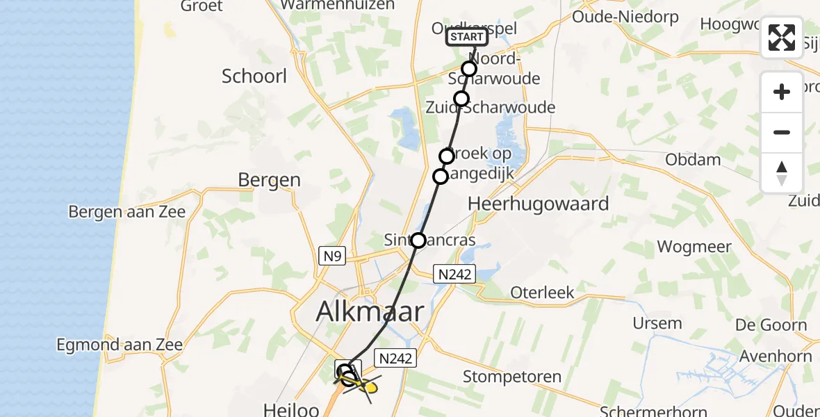Routekaart van de vlucht: Lifeliner 1 naar Alkmaar