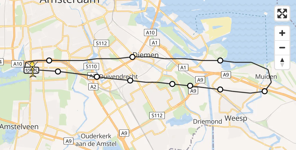Routekaart van de vlucht: Lifeliner 1 naar VU Medisch Centrum Amsterdam