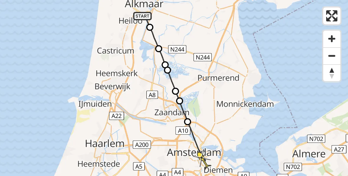 Routekaart van de vlucht: Lifeliner 1 naar Amsterdam