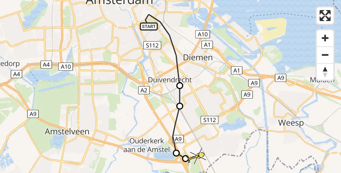 Routekaart van de vlucht: Lifeliner 1 naar Academisch Medisch Centrum (AMC)