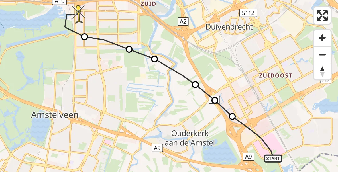 Routekaart van de vlucht: Lifeliner 1 naar VU Medisch Centrum Amsterdam