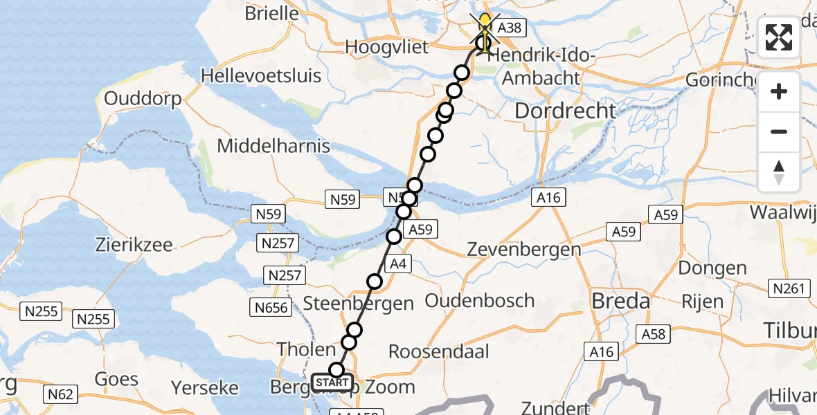 Routekaart van de vlucht: Lifeliner 2 naar Rotterdam