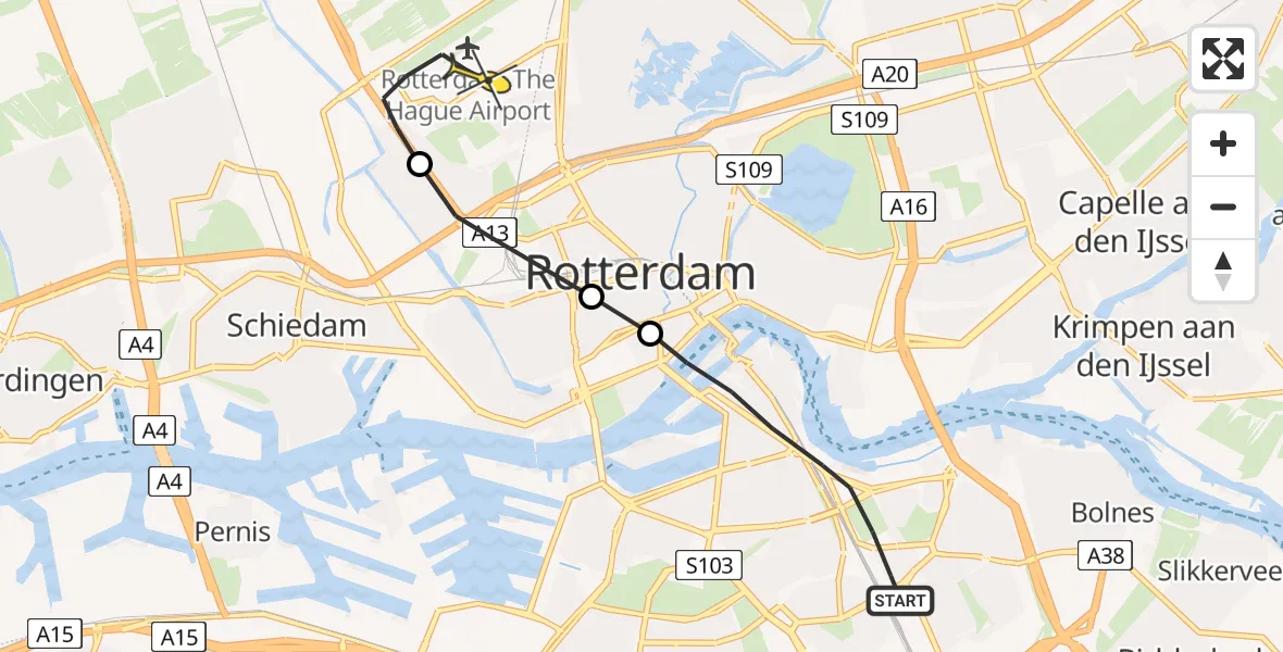 Routekaart van de vlucht: Lifeliner 2 naar Rotterdam The Hague Airport