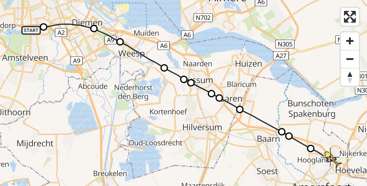 Routekaart van de vlucht: Lifeliner 1 naar Amersfoort