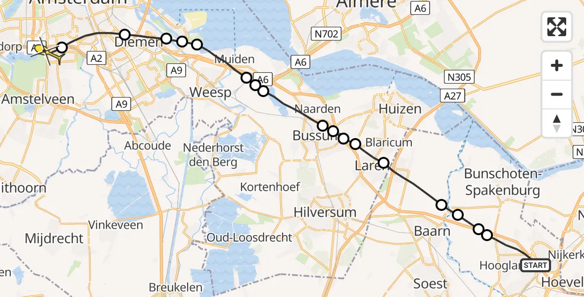 Routekaart van de vlucht: Lifeliner 1 naar VU Medisch Centrum Amsterdam