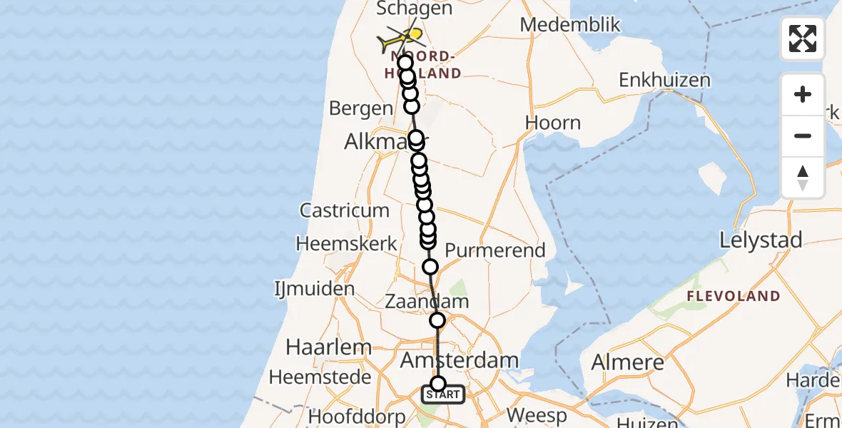 Routekaart van de vlucht: Lifeliner 1 naar Dirkshorn