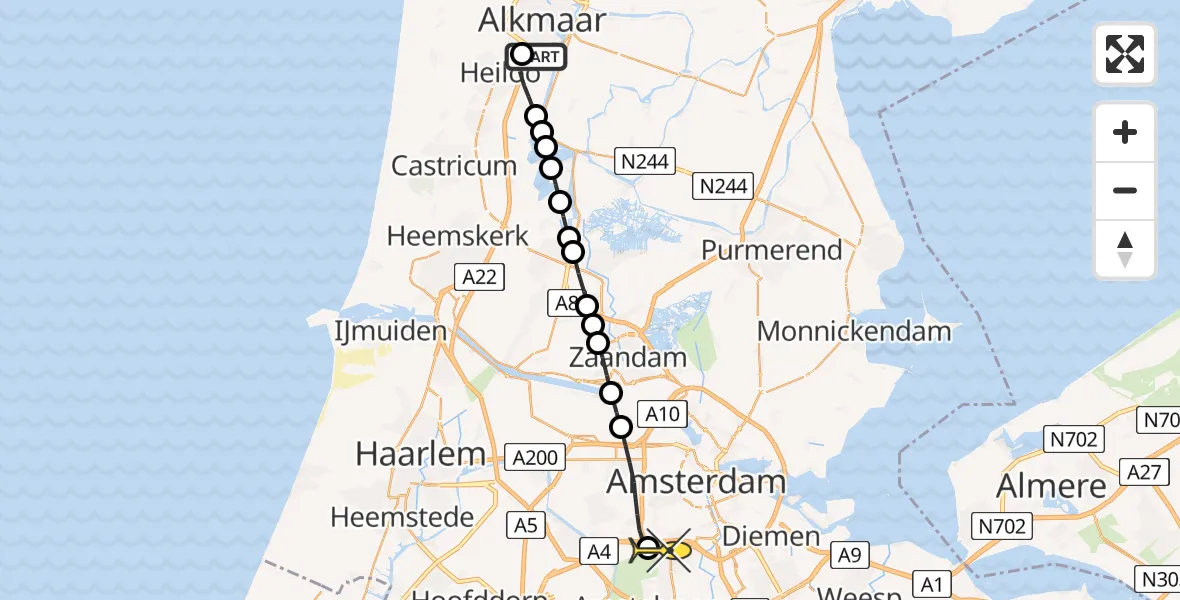 Routekaart van de vlucht: Lifeliner 1 naar VU Medisch Centrum Amsterdam