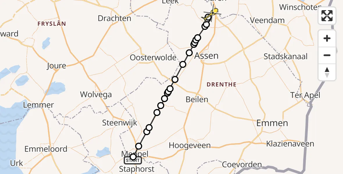 Routekaart van de vlucht: Lifeliner 4 naar Groningen Airport Eelde