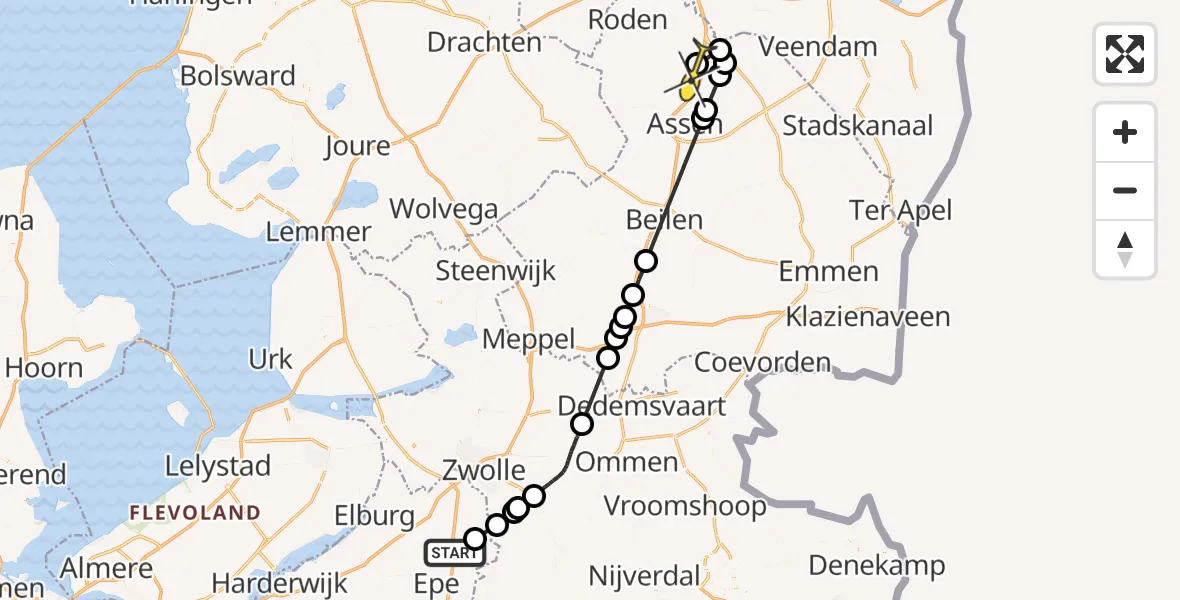 Routekaart van de vlucht: Politieheli naar Vries