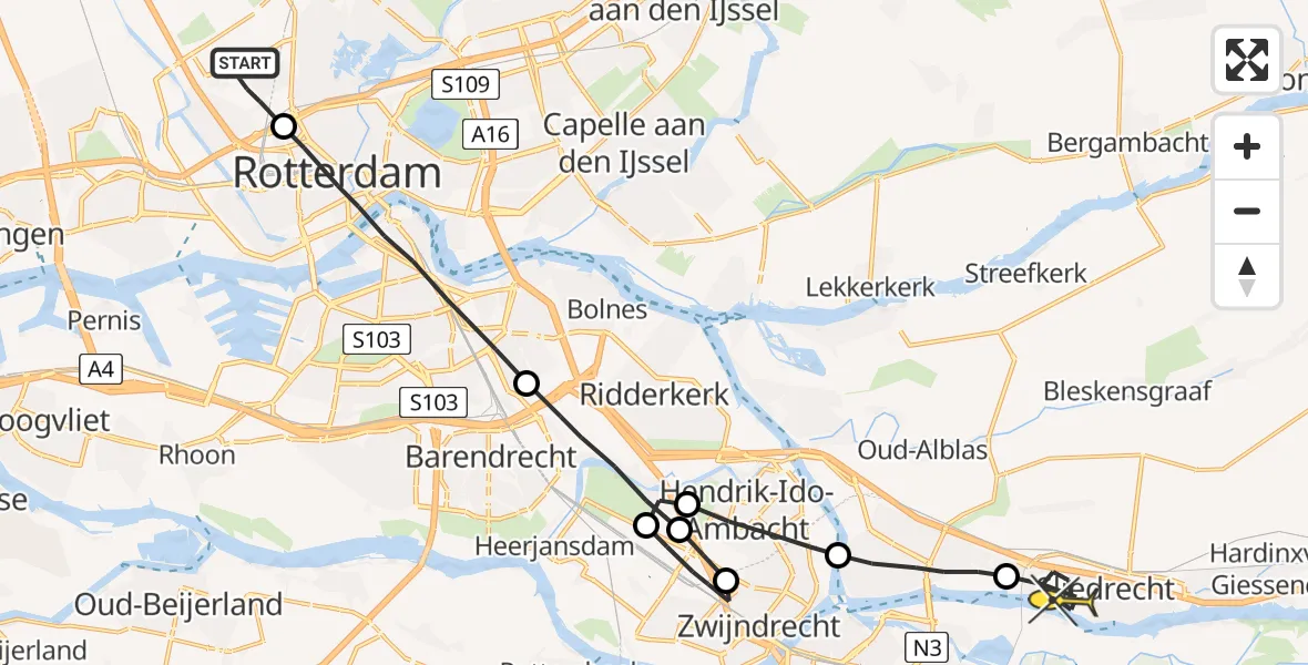 Routekaart van de vlucht: Lifeliner 2 naar Sliedrecht