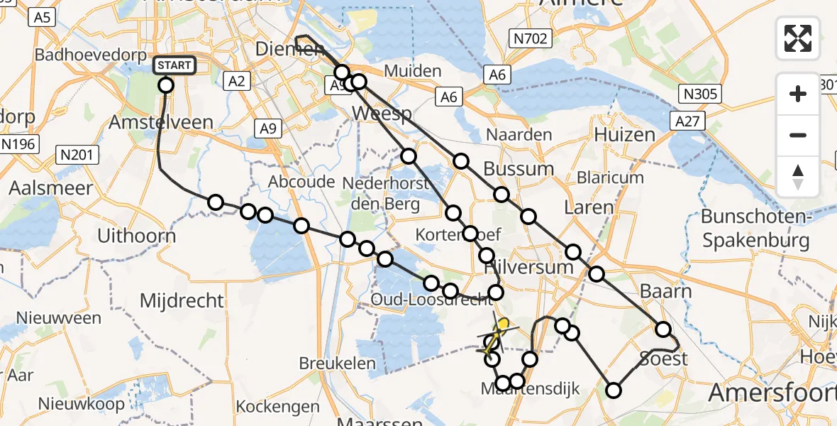 Routekaart van de vlucht: Lifeliner 1 naar Vliegveld Hilversum