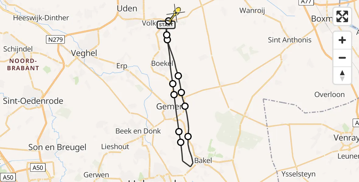 Routekaart van de vlucht: Lifeliner 3 naar Vliegbasis Volkel