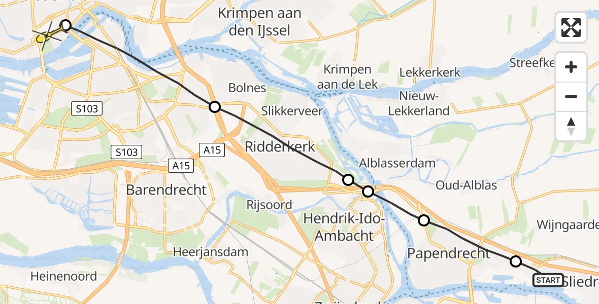 Routekaart van de vlucht: Lifeliner 2 naar Erasmus MC