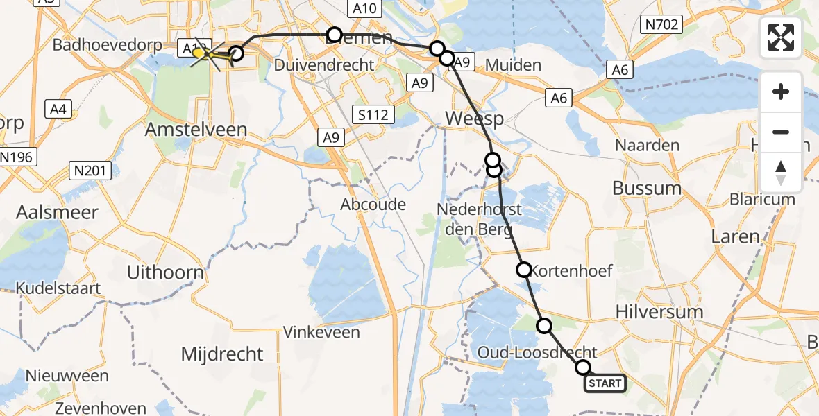 Routekaart van de vlucht: Lifeliner 1 naar VU Medisch Centrum Amsterdam