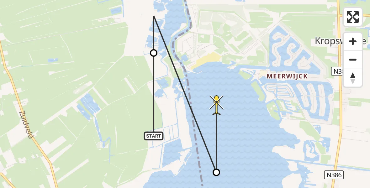 Routekaart van de vlucht: Politiehelikopter naar Kropswolde