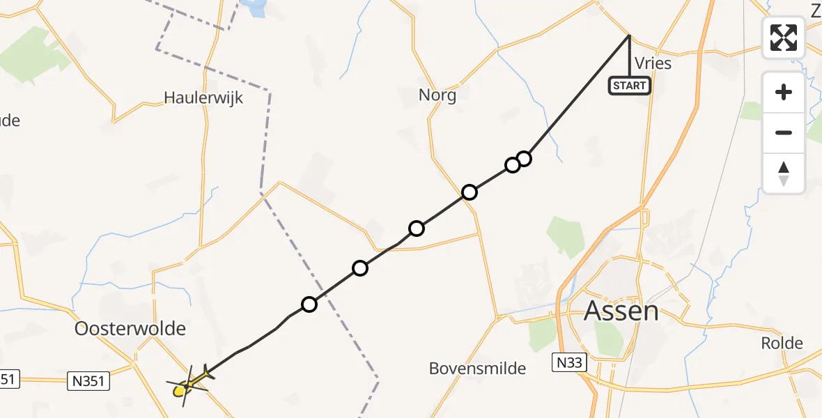 Routekaart van de vlucht: Politieheli naar Appelscha