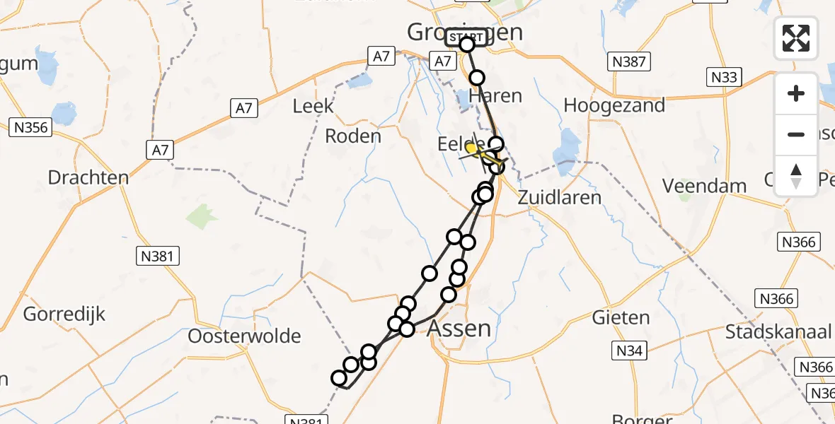 Routekaart van de vlucht: Lifeliner 4 naar Groningen Airport Eelde