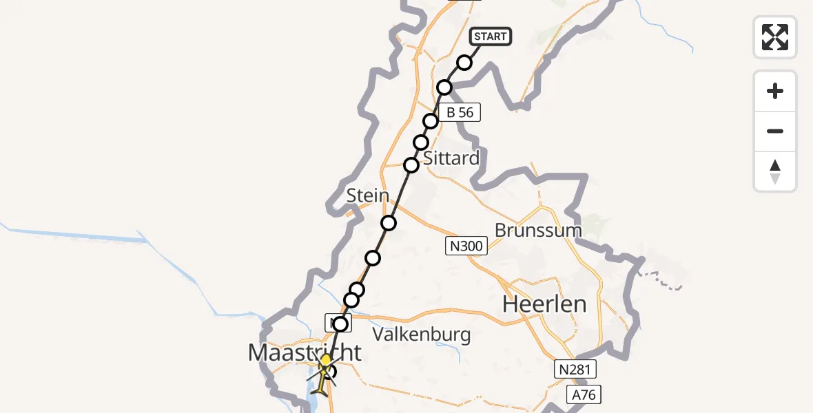 Routekaart van de vlucht: Lifeliner 3 naar Maastricht UMC+