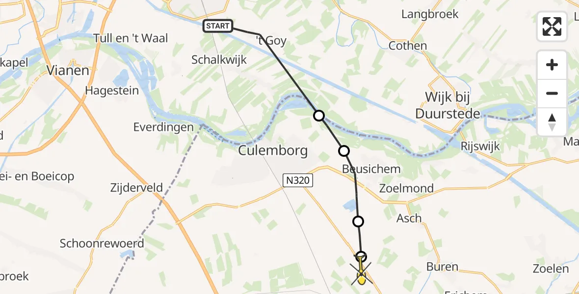 Routekaart van de vlucht: Politiehelikopter naar Buurmalsen
