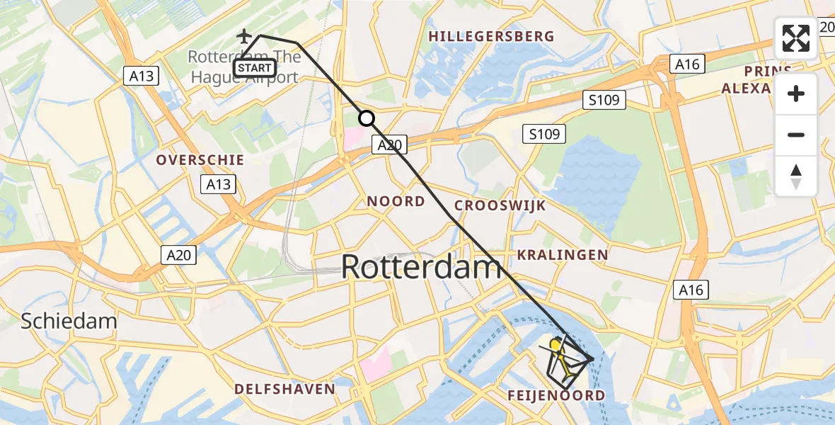 Routekaart van de vlucht: Lifeliner 2 naar Rotterdam