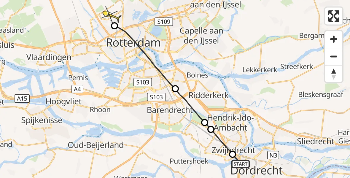 Routekaart van de vlucht: Lifeliner 2 naar Rotterdam The Hague Airport