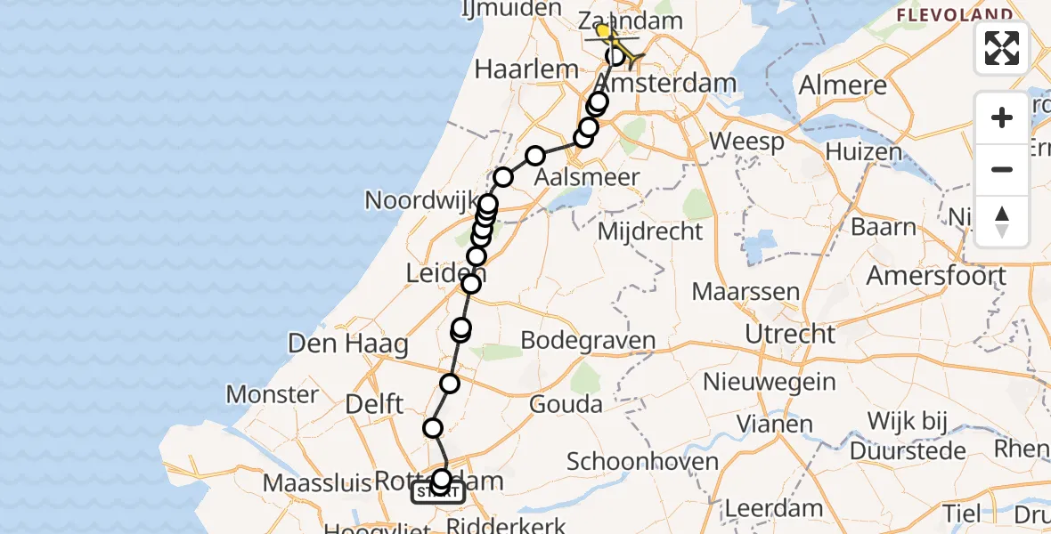 Routekaart van de vlucht: Lifeliner 1 naar Amsterdam Heliport