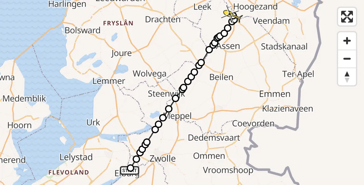 Routekaart van de vlucht: Lifeliner 4 naar Groningen Airport Eelde